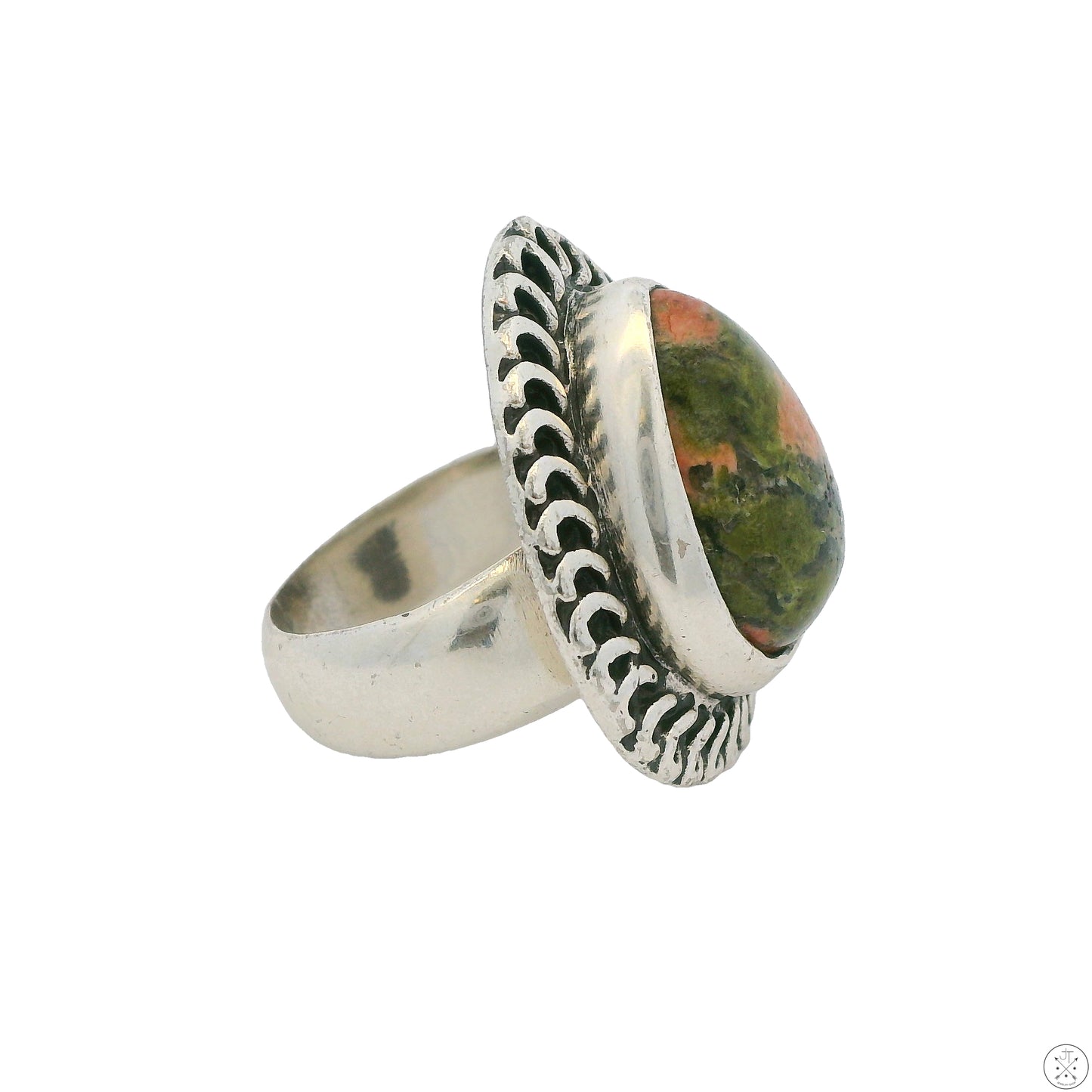 Vintage Sterling Silver Ring with Unakite Size 7.5 Teardrop