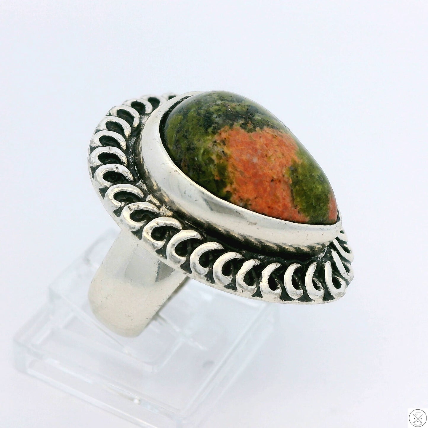Vintage Sterling Silver Ring with Unakite Size 7.5 Teardrop