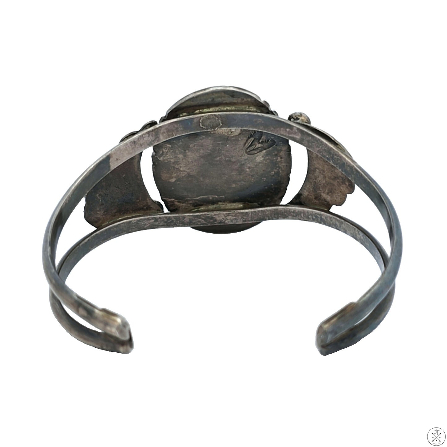 Vintage Signed Navajo Sterling Silver Cuff Biggs Jasper Sandy Sangster Two Feathers