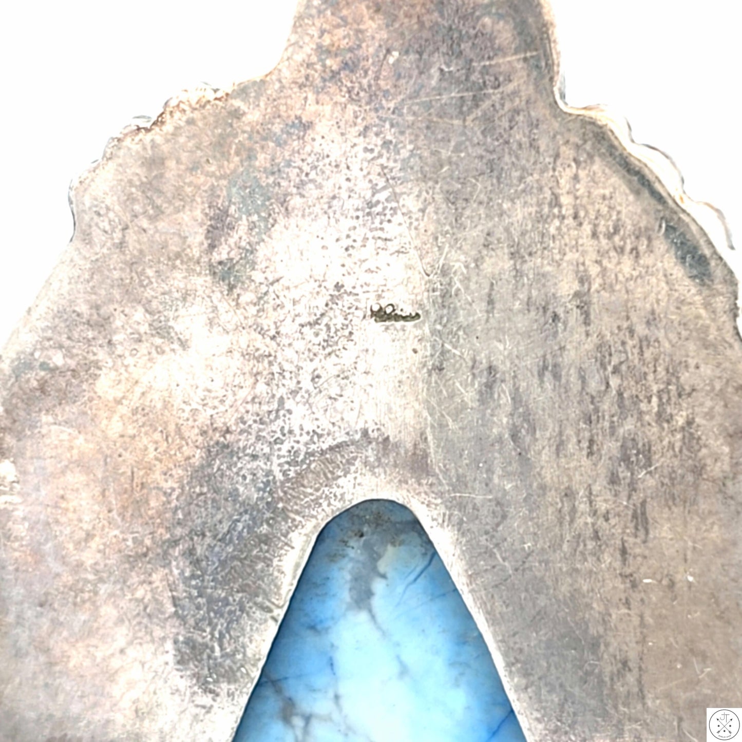 Large Vintage Sterling Silver Pendant with White Buffalo Cabochon Signed