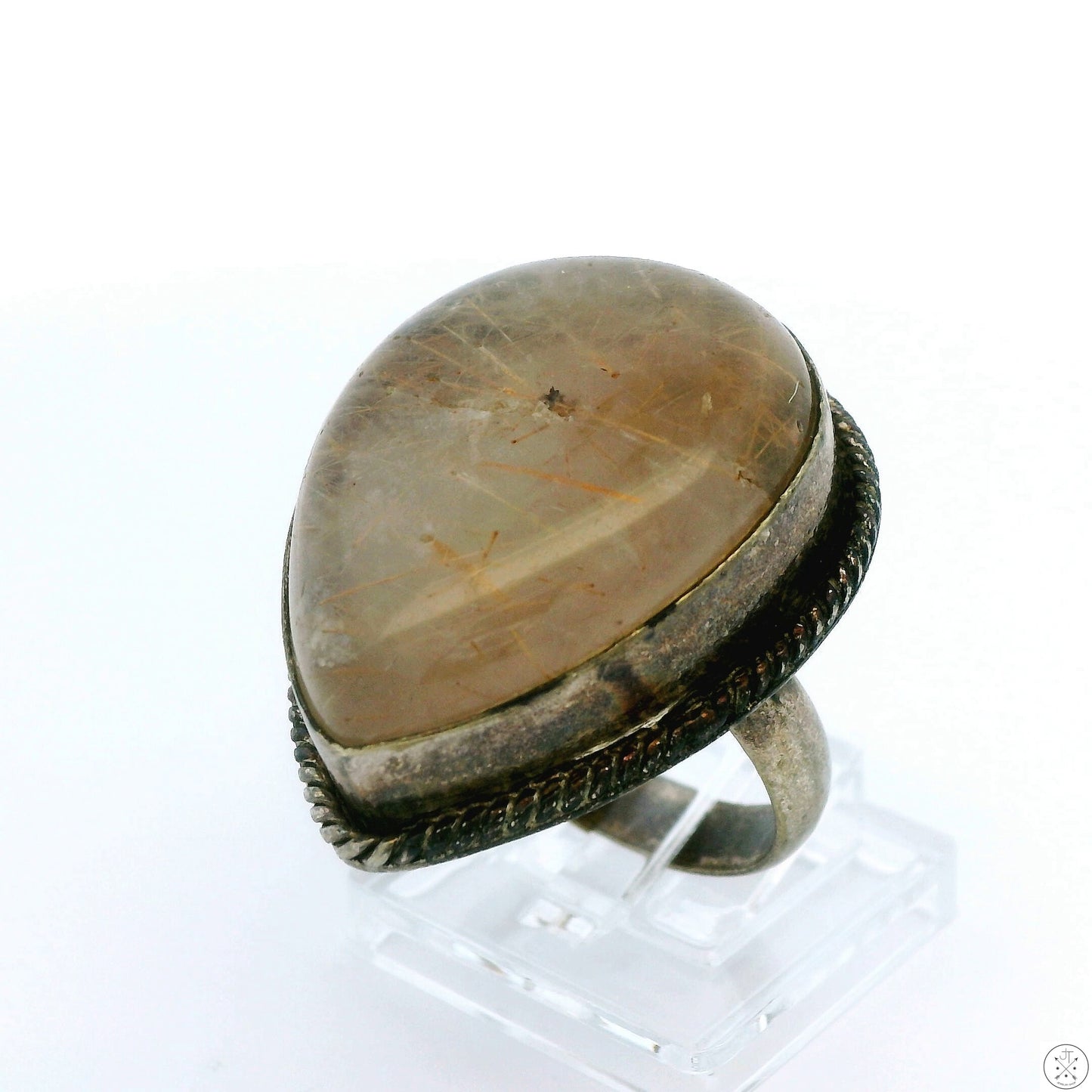 Vintage Sterling Silver Ring with Rutilated Quartz Size 8.5 Teardrop