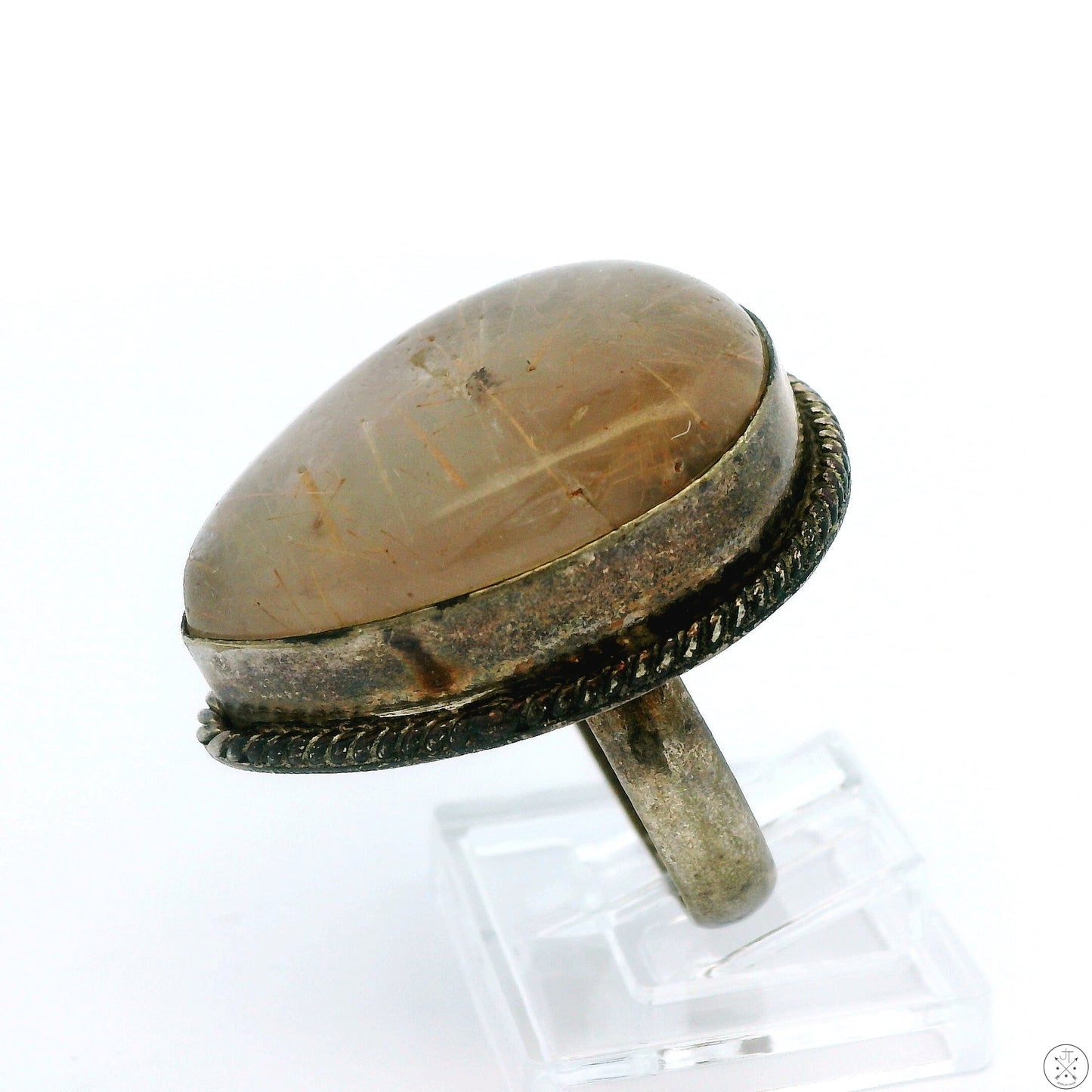 Vintage Sterling Silver Ring with Rutilated Quartz Size 8.5 Teardrop