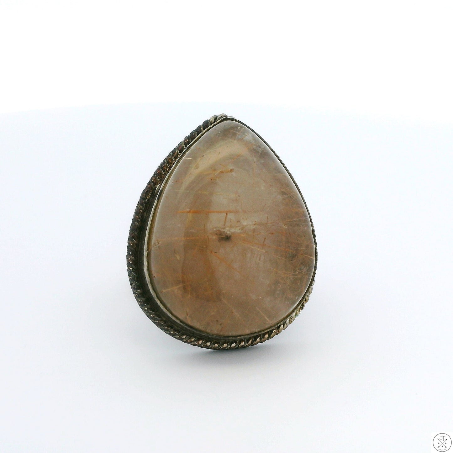 Vintage Sterling Silver Ring with Rutilated Quartz Size 8.5 Teardrop