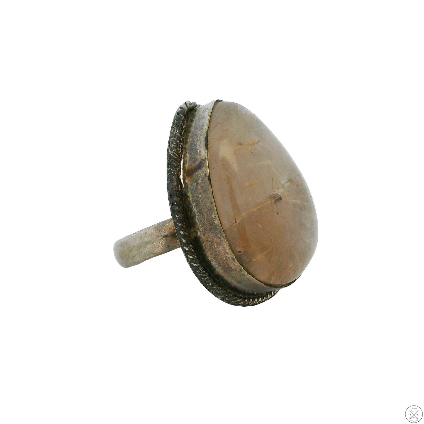 Vintage Sterling Silver Ring with Rutilated Quartz Size 8.5 Teardrop