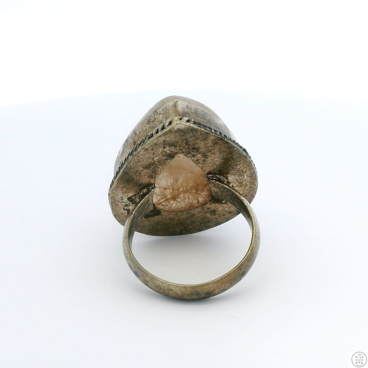 Vintage Sterling Silver Ring with Rutilated Quartz Size 8.5 Teardrop