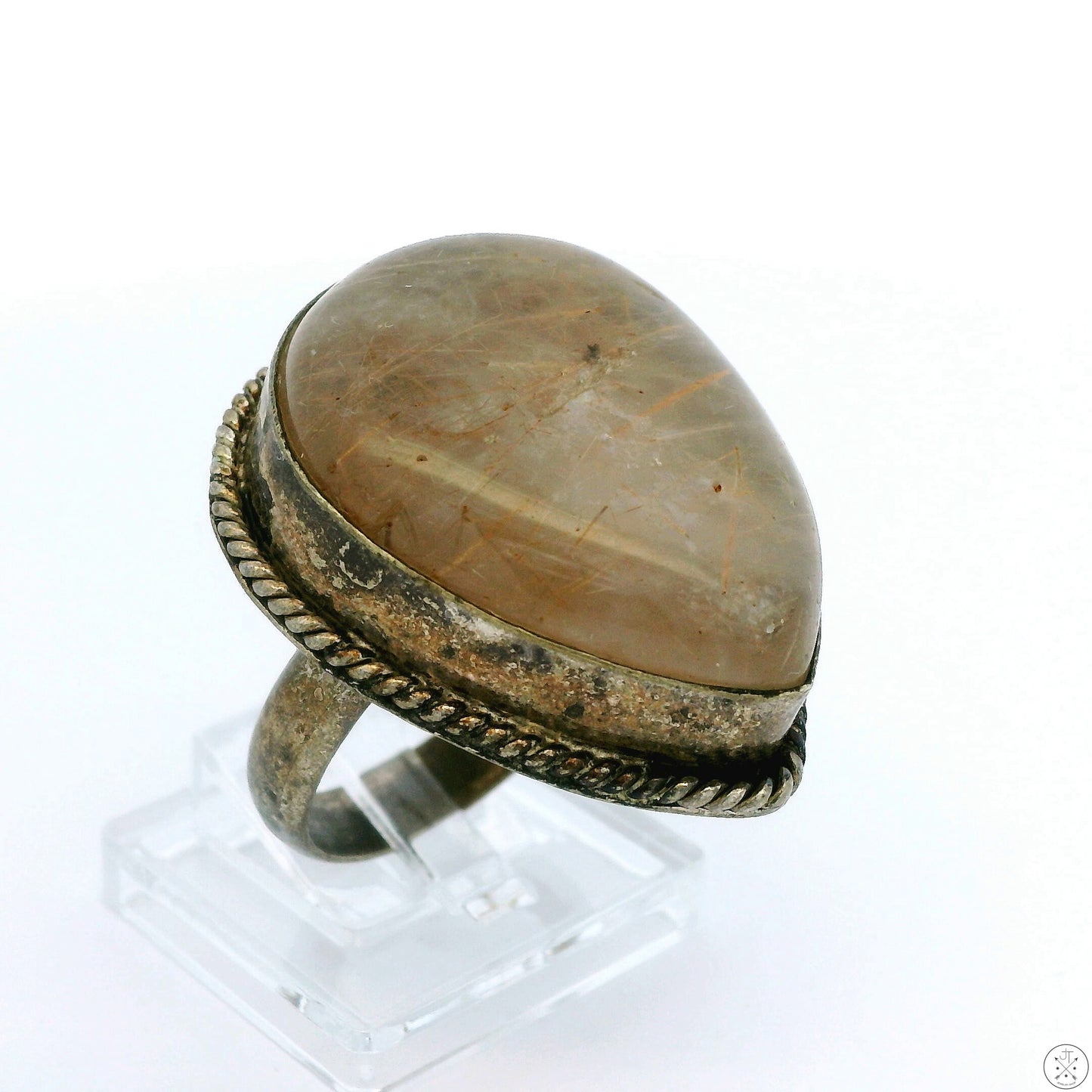 Vintage Sterling Silver Ring with Rutilated Quartz Size 8.5 Teardrop