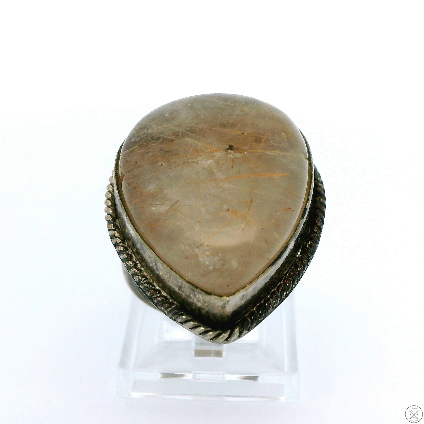 Vintage Sterling Silver Ring with Rutilated Quartz Size 8.5 Teardrop
