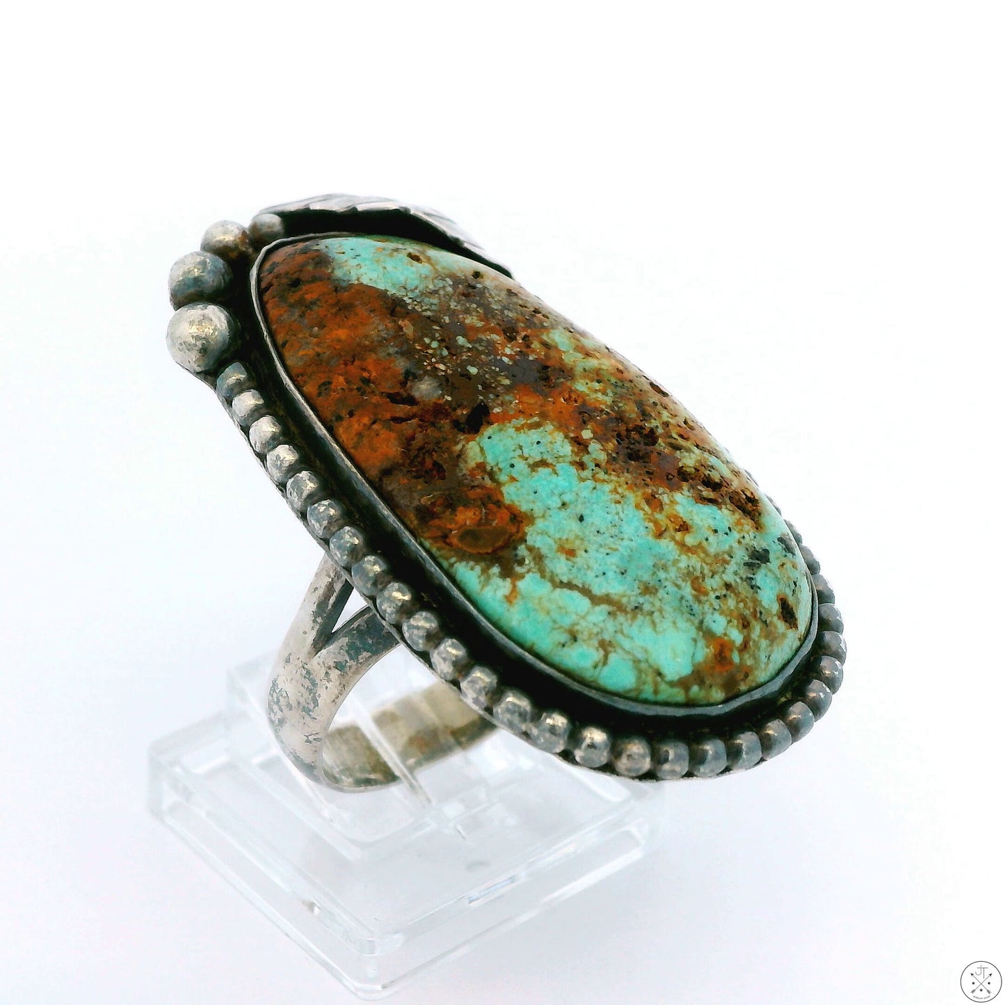Vintage Sterling Silver Ring with Royston Green Turquoise Matrix Size 9