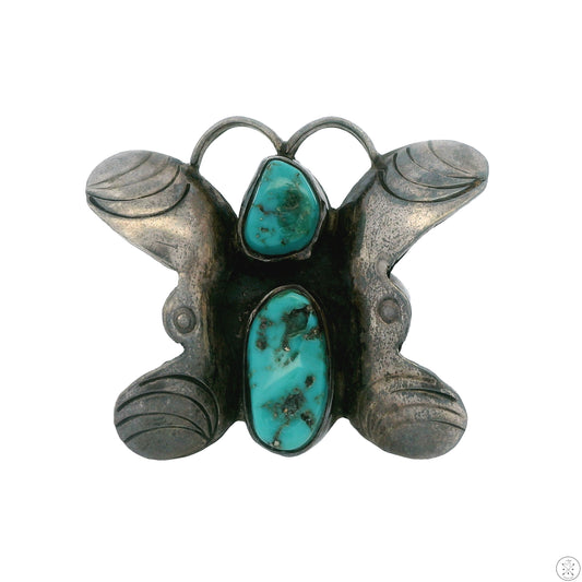 Vintage Sterling Silver 3D Butterfly Ring Size 6.5 with Morenci Turquoise