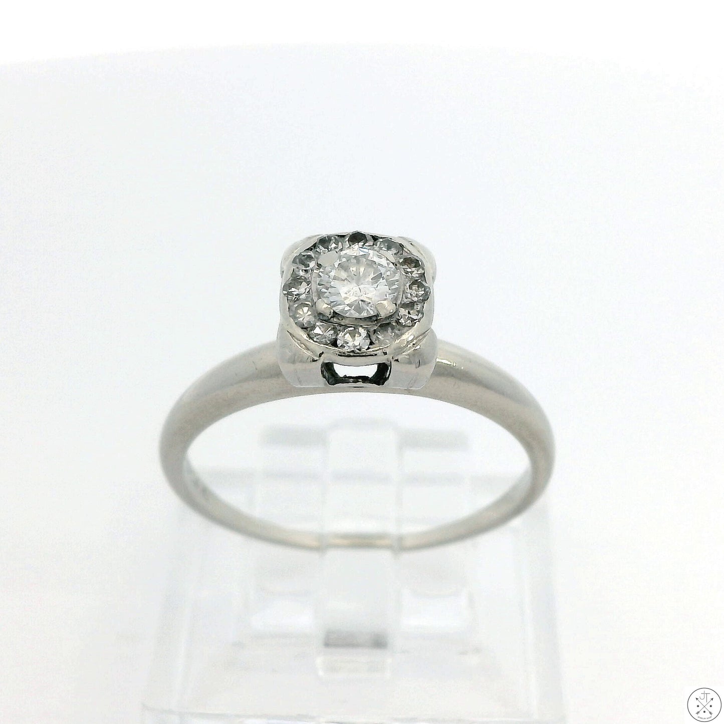 Vintage Karlan & Bleicher 14k White Gold Solitaire Ring 1/3 ctw Natural Diamonds Size 6.75