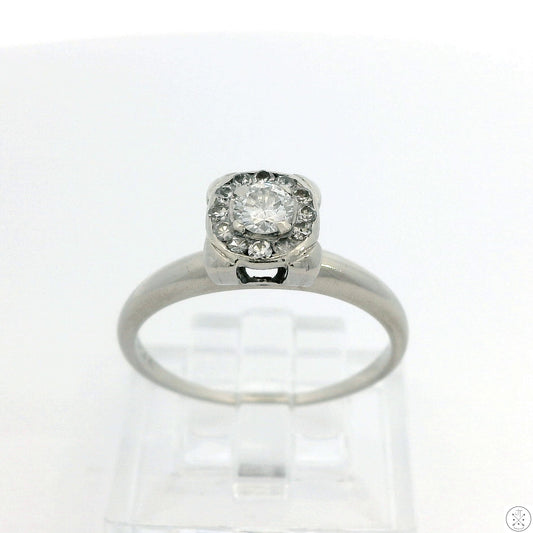 Vintage Karlan & Bleicher 14k White Gold Solitaire Ring 1/3 ctw Natural Diamonds Size 6.75