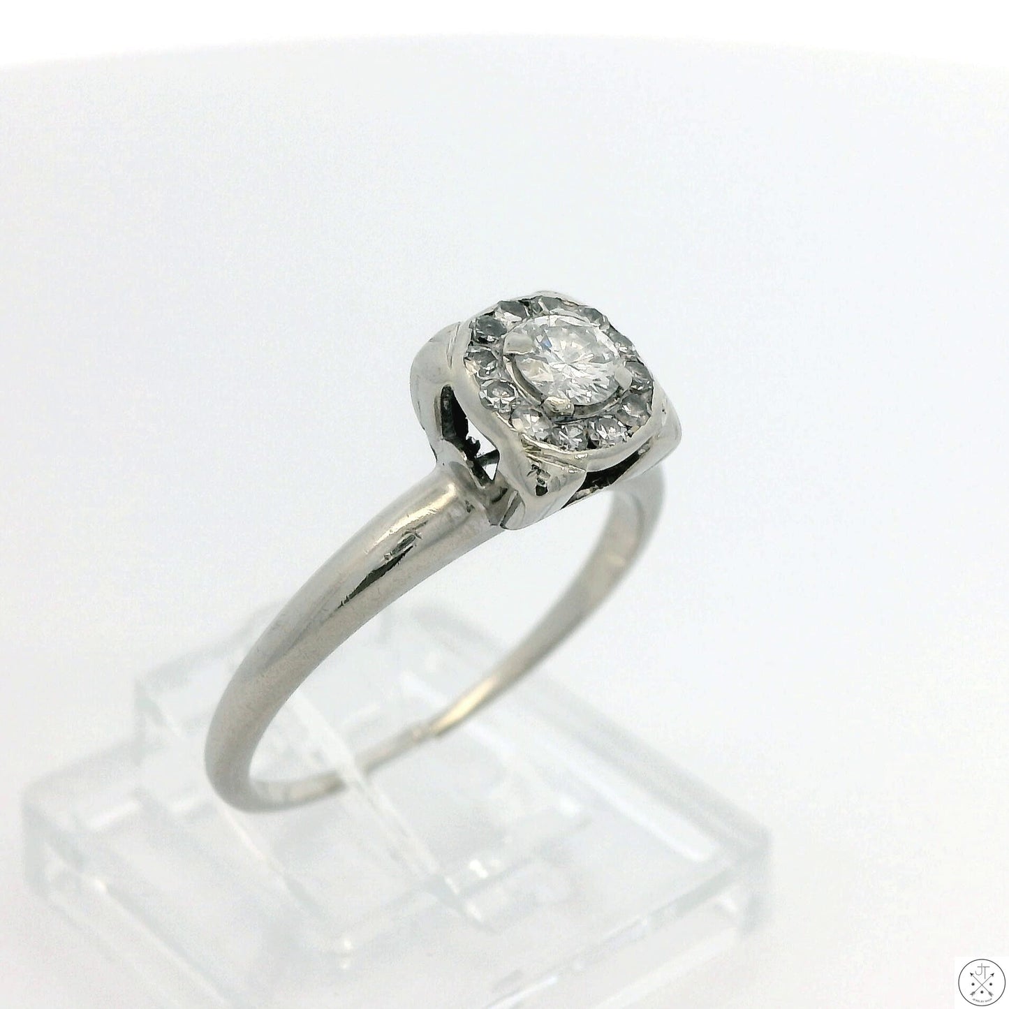 Vintage Karlan & Bleicher 14k White Gold Solitaire Ring 1/3 ctw Natural Diamonds Size 6.75