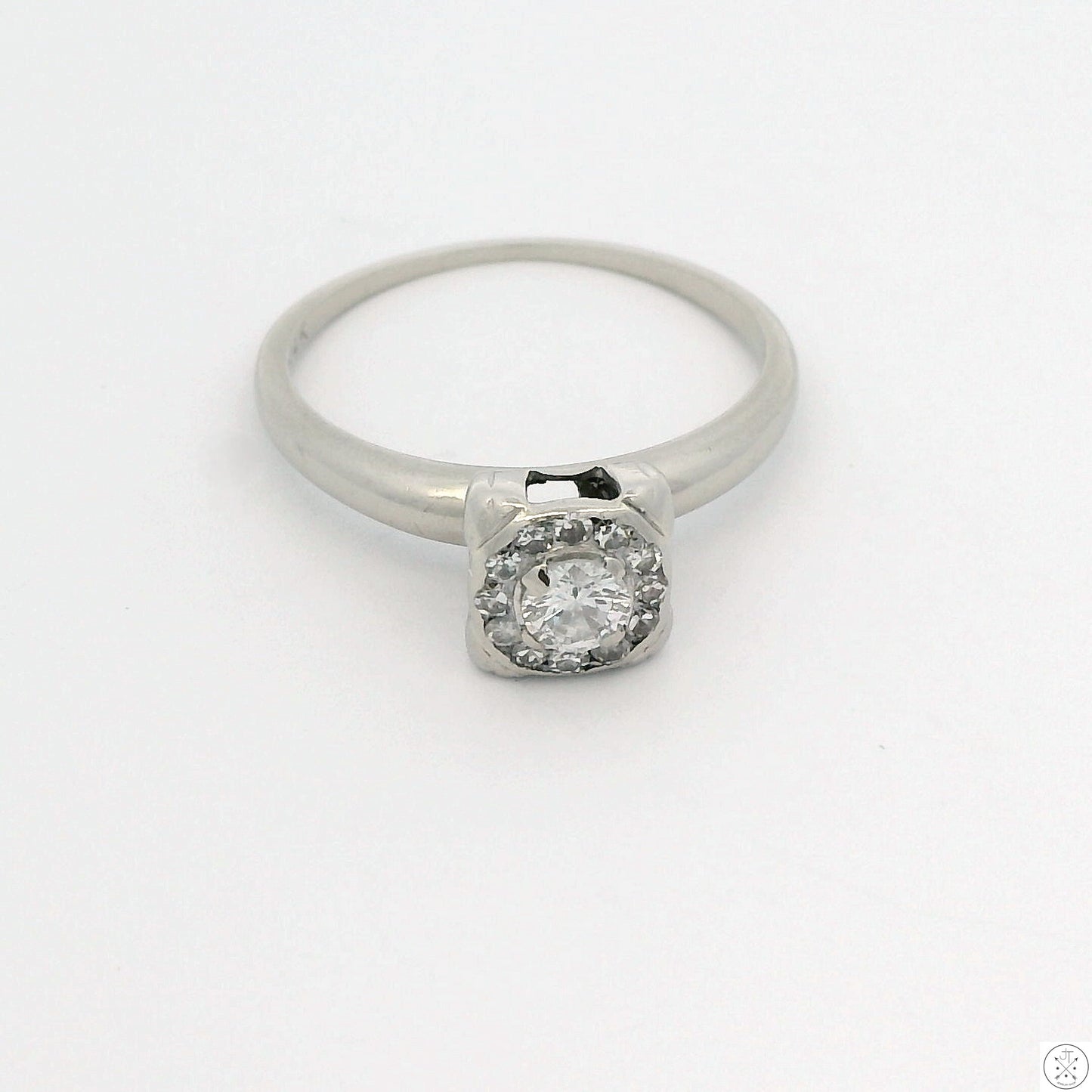 Vintage Karlan & Bleicher 14k White Gold Solitaire Ring 1/3 ctw Natural Diamonds Size 6.75