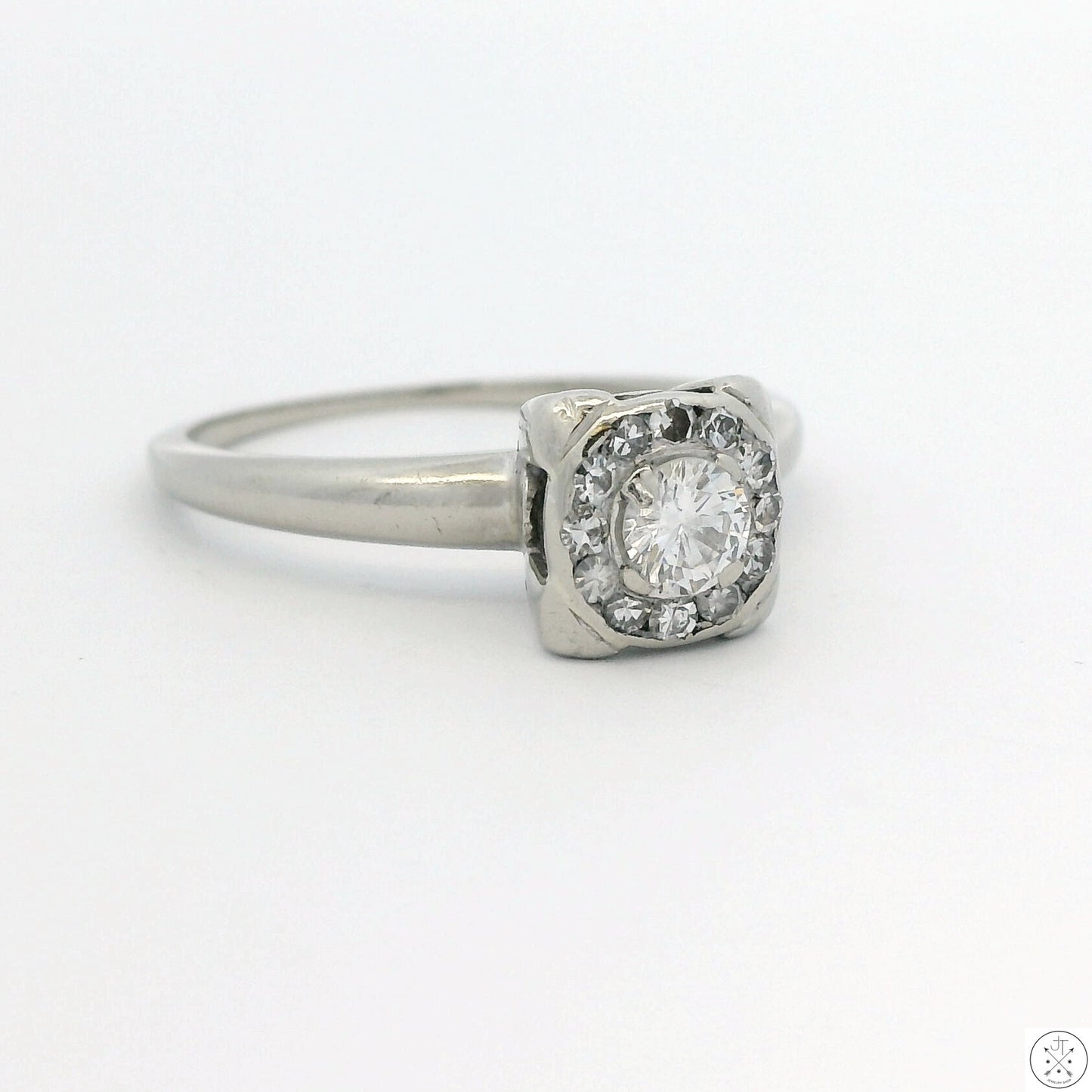 Vintage Karlan & Bleicher 14k White Gold Solitaire Ring 1/3 ctw Natural Diamonds Size 6.75