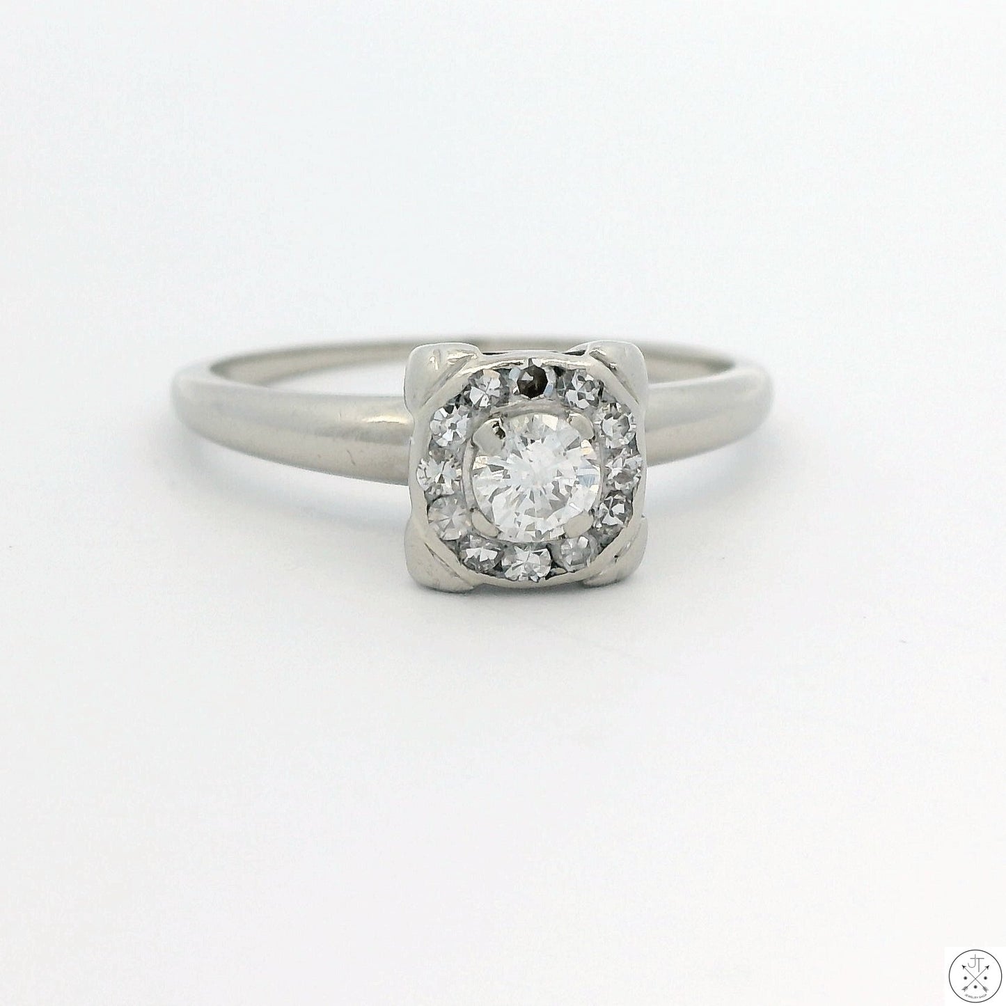 Vintage Karlan & Bleicher 14k White Gold Solitaire Ring 1/3 ctw Natural Diamonds Size 6.75