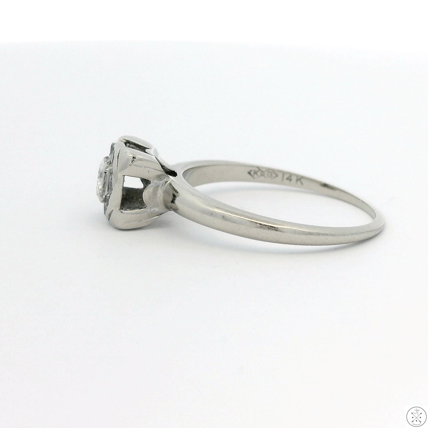 Vintage Karlan & Bleicher 14k White Gold Solitaire Ring 1/3 ctw Natural Diamonds Size 6.75