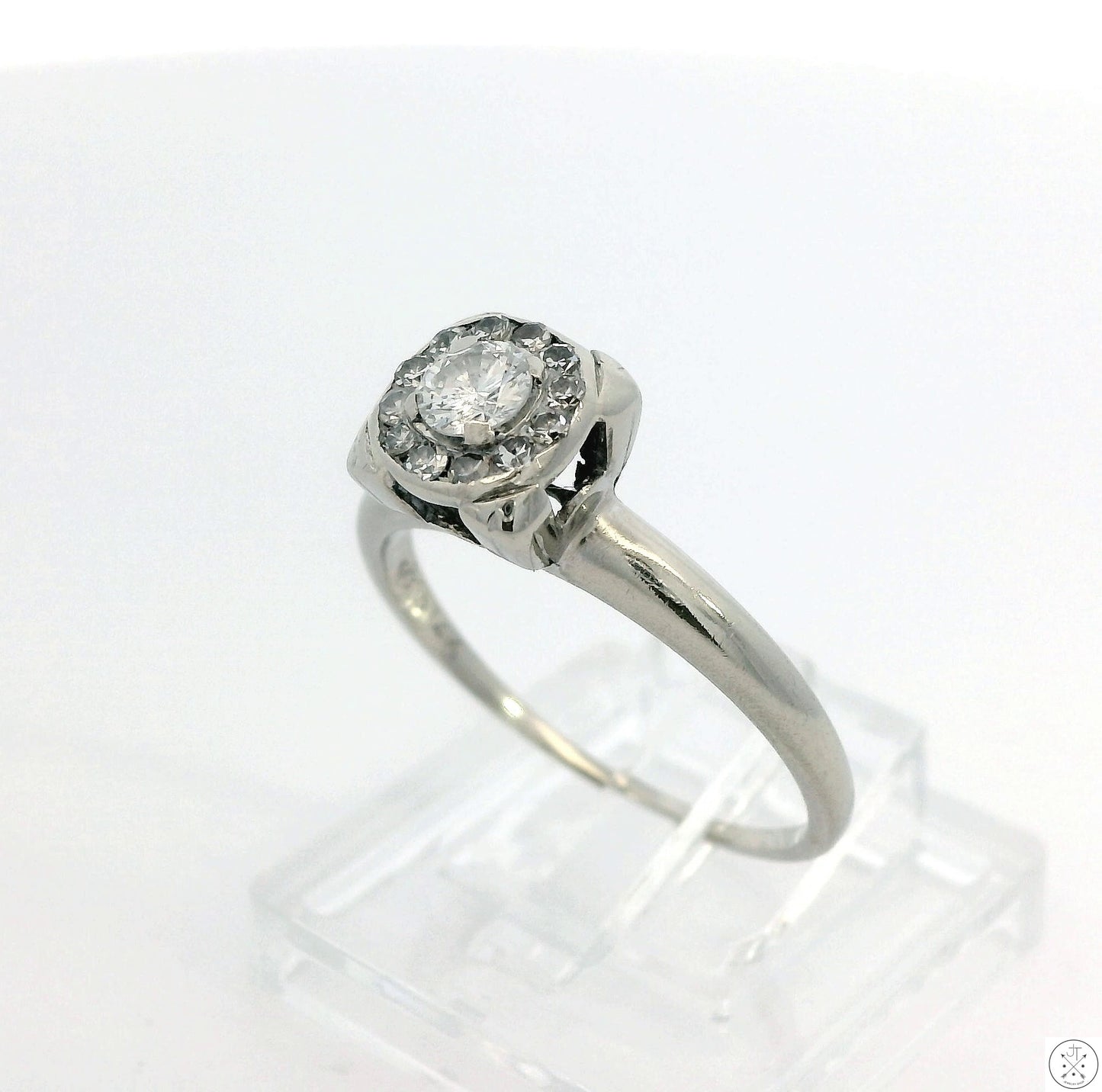 Vintage Karlan & Bleicher 14k White Gold Solitaire Ring 1/3 ctw Natural Diamonds Size 6.75