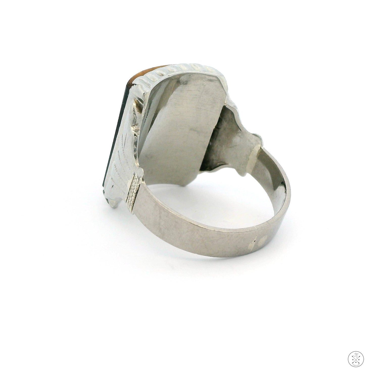 Vintage 10k White Gold Mens Ring with Tigers Eye Size 10.5 Letter E