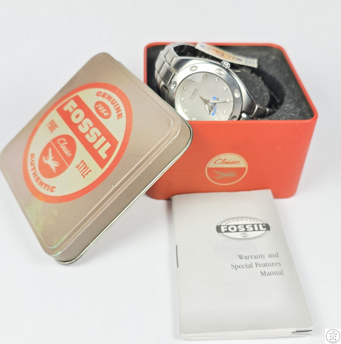 Fossil 40 mm Watch Quartz Box & Manual Williams Energy Dial New Battery 8 in