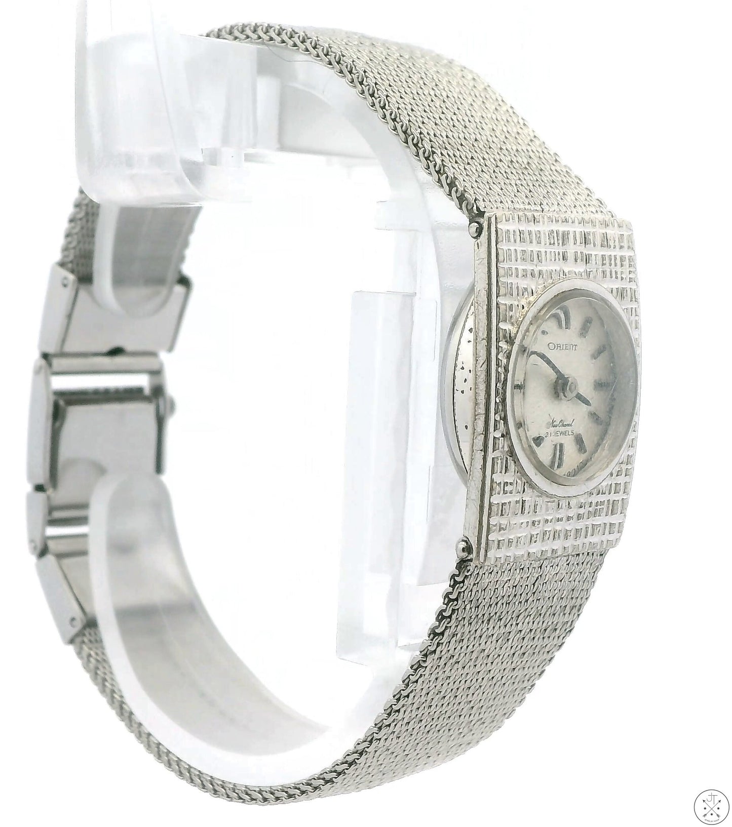 Vintage Orient White Gold Plated Ladies Wristwatch 21 Jewel Watch Mechanical 6.5in Adjustable