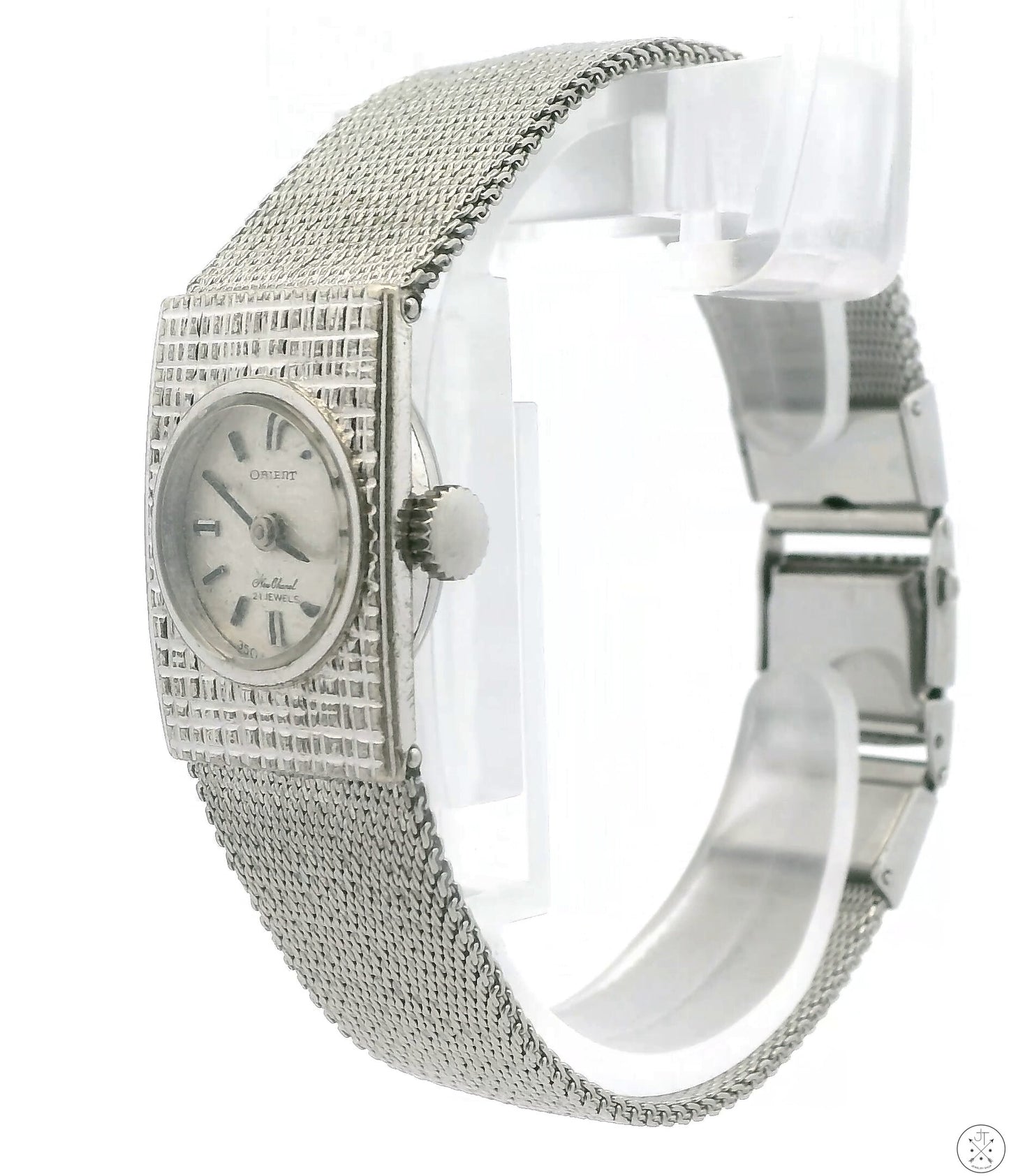 Vintage Orient White Gold Plated Ladies Wristwatch 21 Jewel Watch Mechanical 6.5in Adjustable