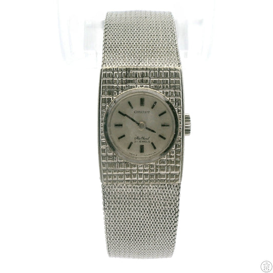 Vintage Orient White Gold Plated Ladies Wristwatch 21 Jewel Watch Mechanical 6.5in Adjustable