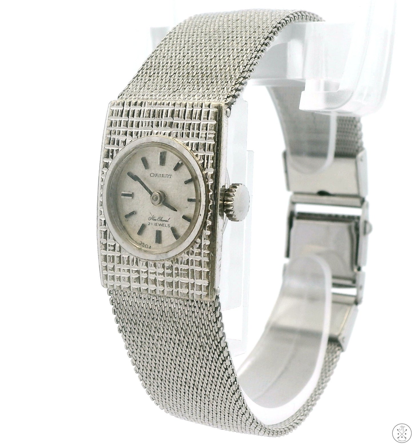 Vintage Orient White Gold Plated Ladies Wristwatch 21 Jewel Watch Mechanical 6.5in Adjustable