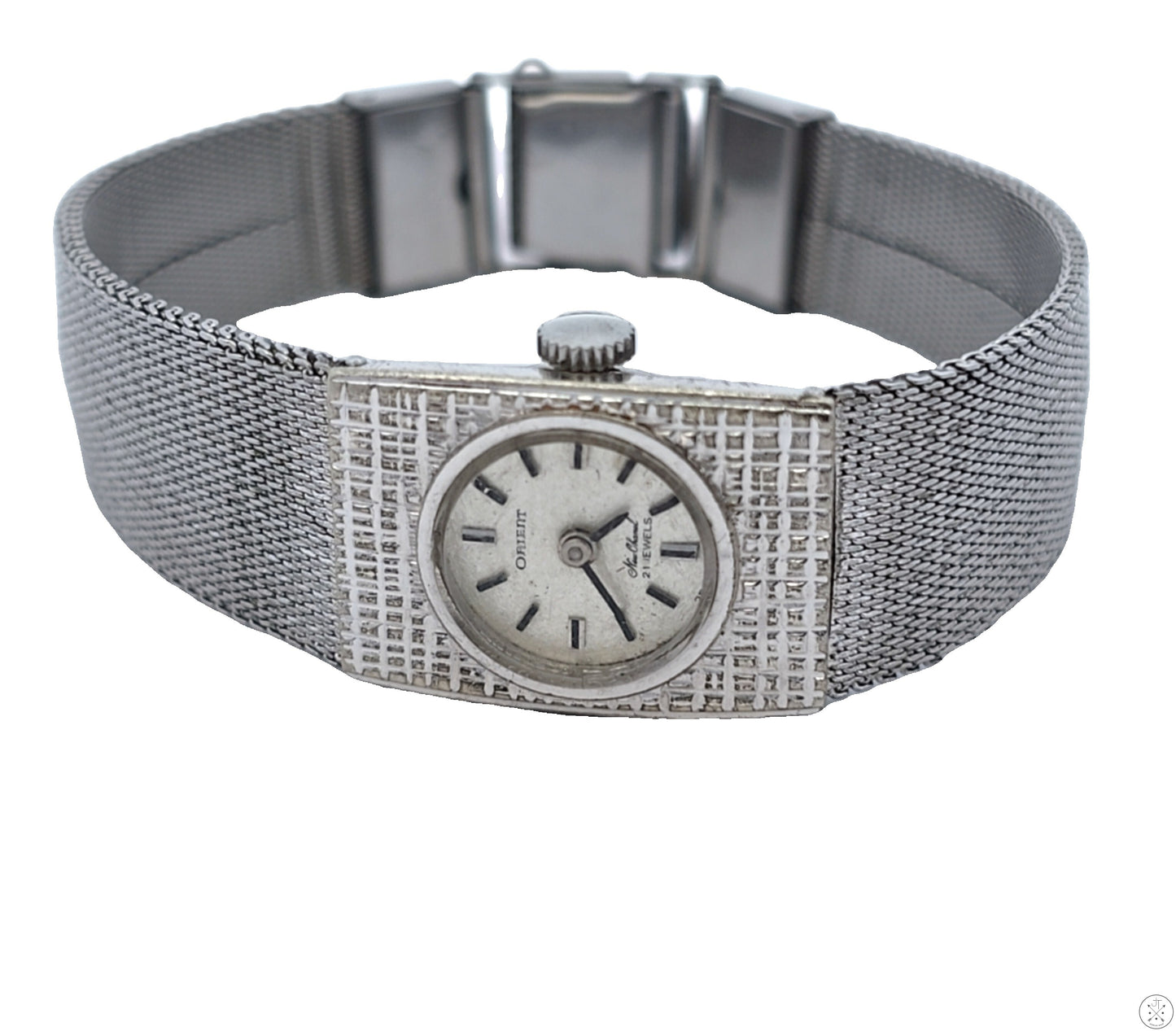 Vintage Orient White Gold Plated Ladies Wristwatch 21 Jewel Watch Mechanical 6.5in Adjustable