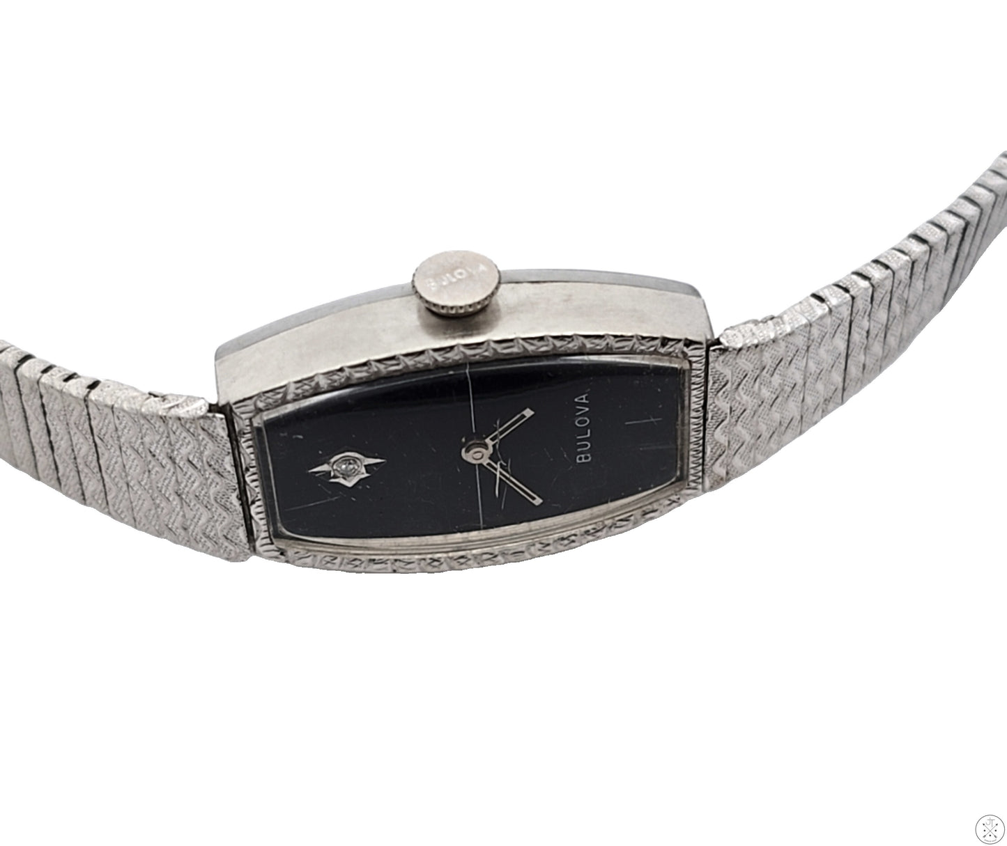 Vintage Bulova White Gold Plated Ladies Wristwatch 17 Jewel Watch Mechanical 7.5in Adjustable