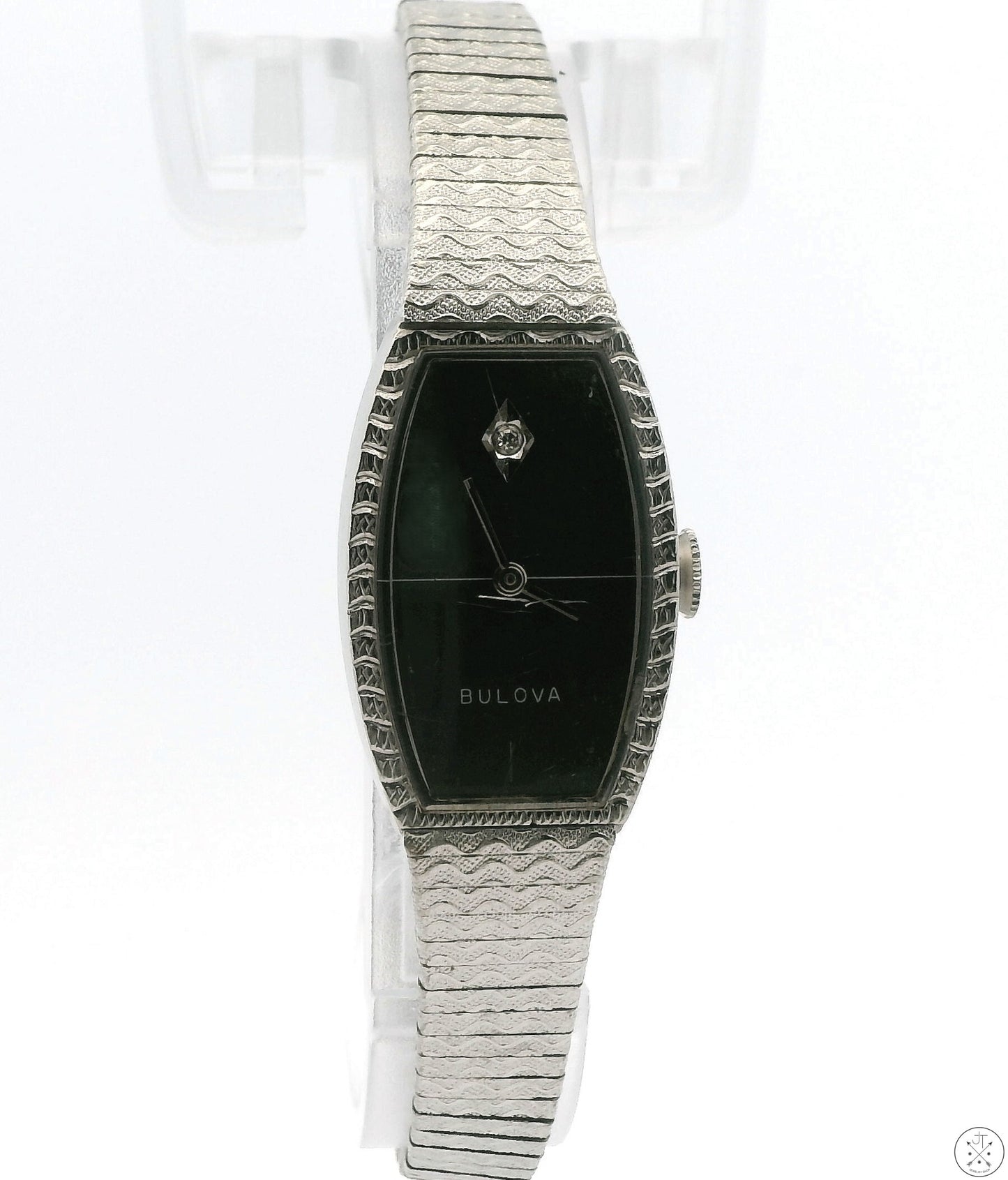 Vintage Bulova White Gold Plated Ladies Wristwatch 17 Jewel Watch Mechanical 7.5in Adjustable