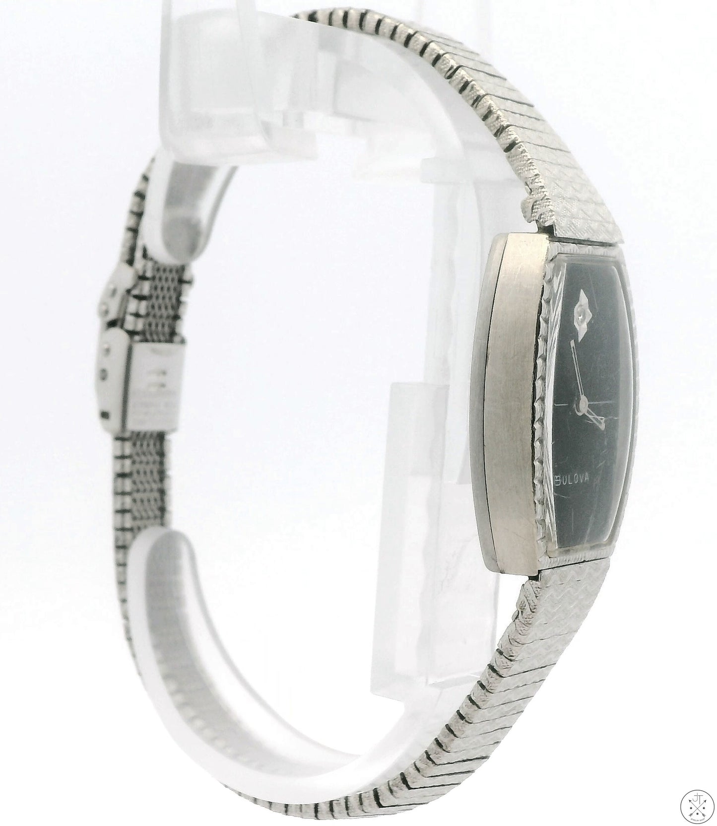 Vintage Bulova White Gold Plated Ladies Wristwatch 17 Jewel Watch Mechanical 7.5in Adjustable