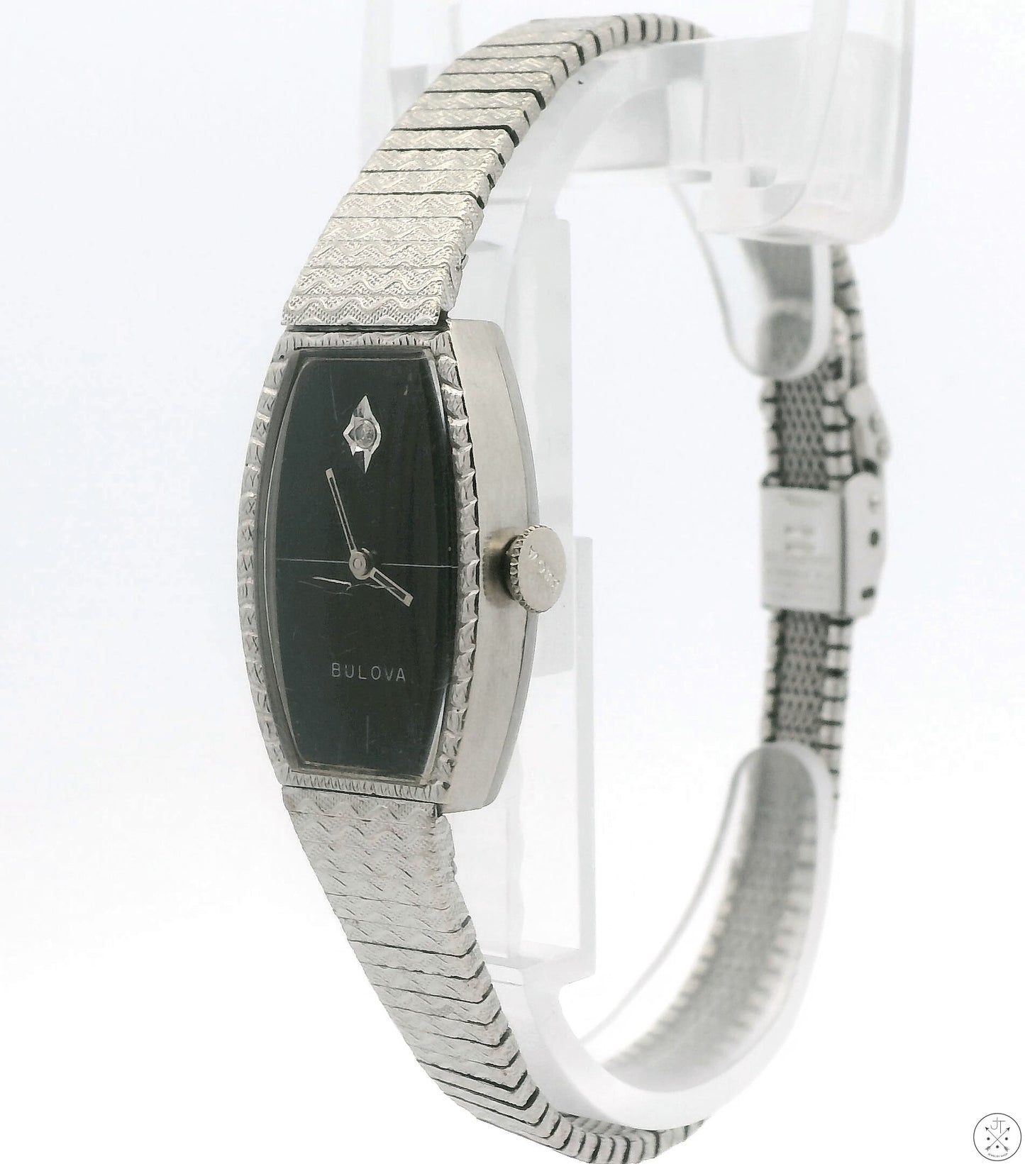 Vintage Bulova White Gold Plated Ladies Wristwatch 17 Jewel Watch Mechanical 7.5in Adjustable