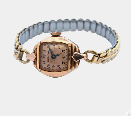 Vintage Bulova Gold Plated Ladies Wristwatch 17 Jewel Watch Mechanical 6in Stretch