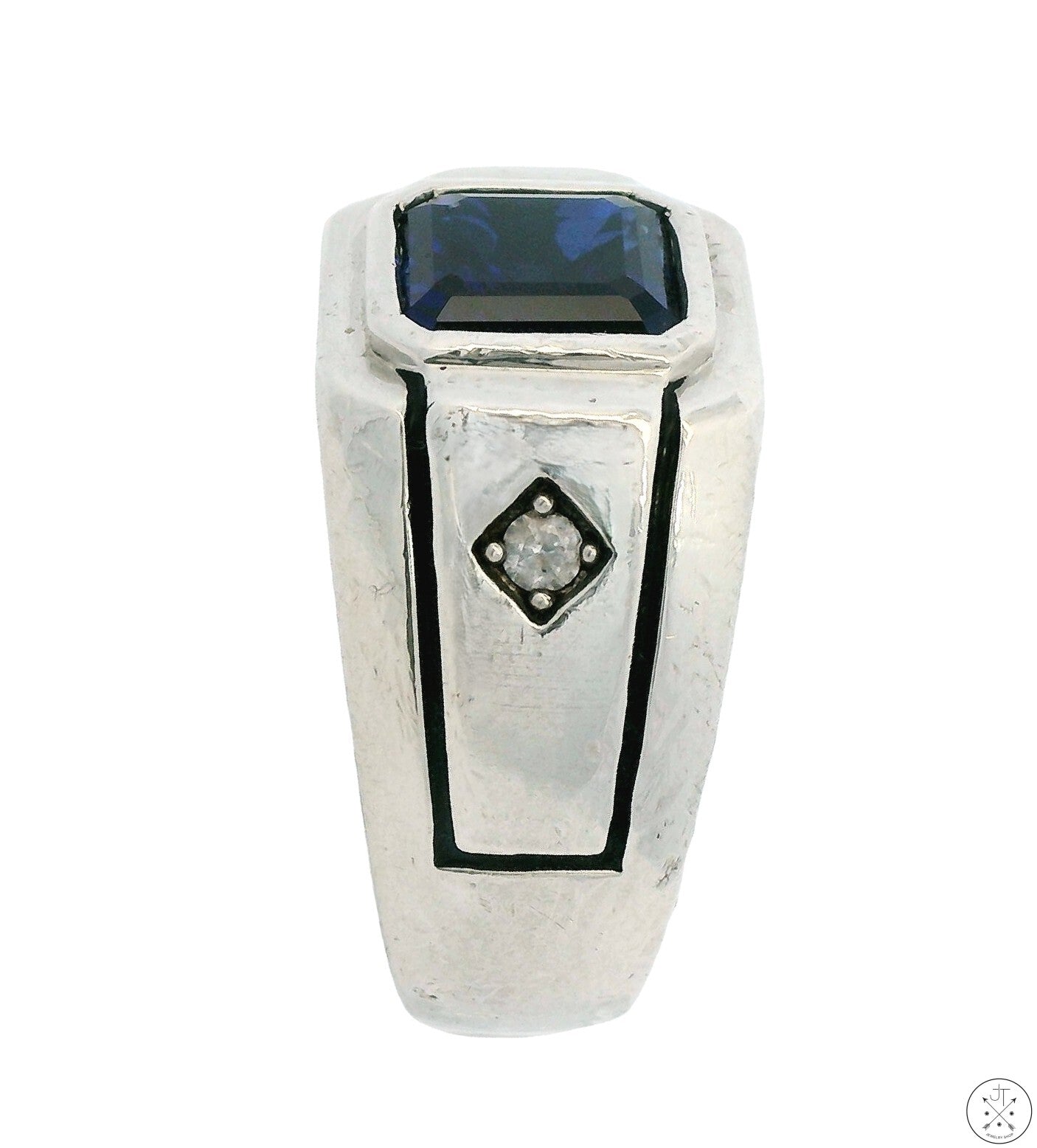 Vintage C&C Sterling Silver Mens Ring with Blue and White lab Sapphire Size 10