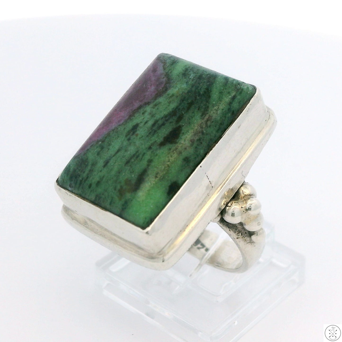 Vintage Sterling Silver Ring with Ruby in Zoisite Size 8 Rectangle
