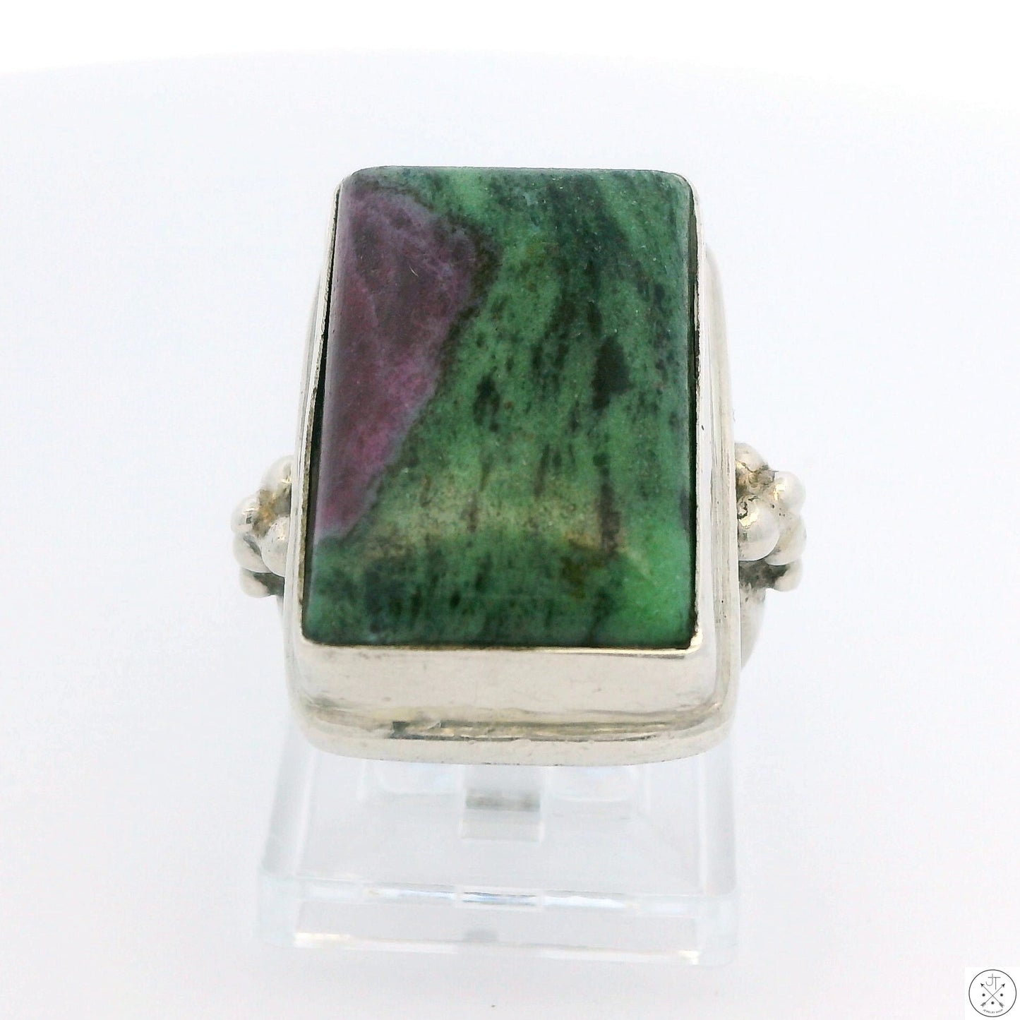 Vintage Sterling Silver Ring with Ruby in Zoisite Size 8 Rectangle