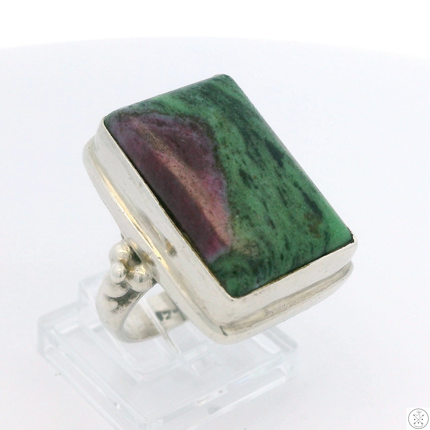 Vintage Sterling Silver Ring with Ruby in Zoisite Size 8 Rectangle