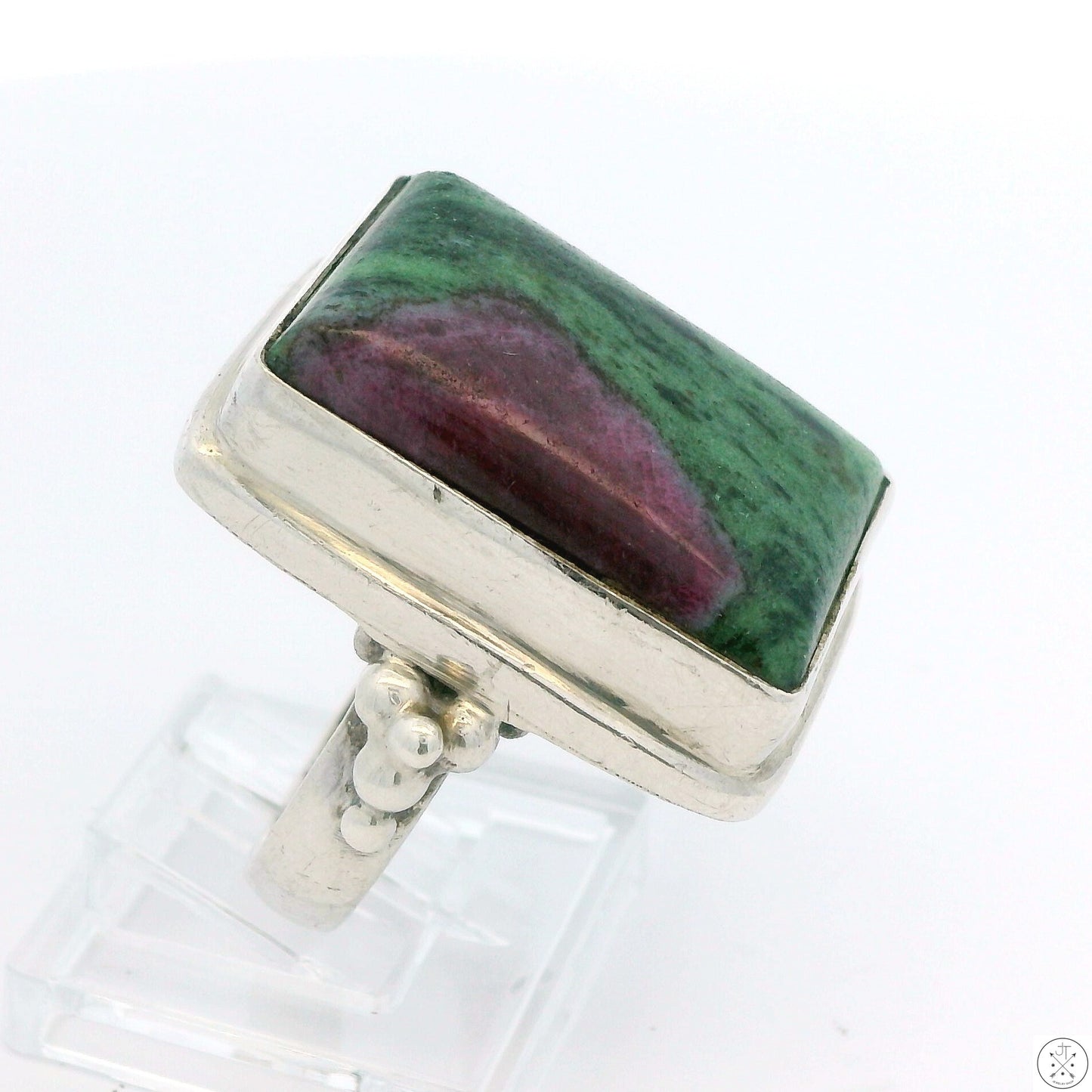 Vintage Sterling Silver Ring with Ruby in Zoisite Size 8 Rectangle