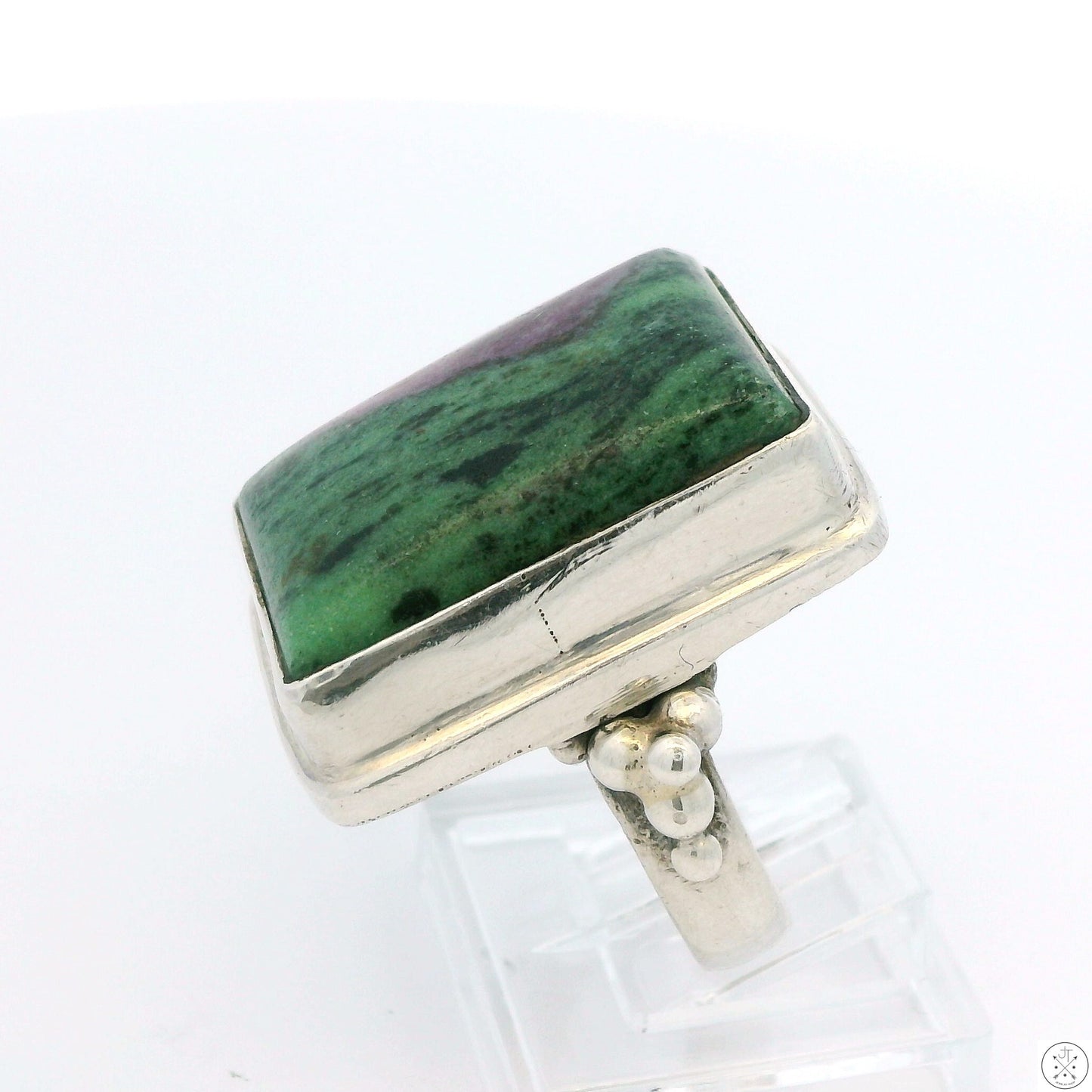 Vintage Sterling Silver Ring with Ruby in Zoisite Size 8 Rectangle