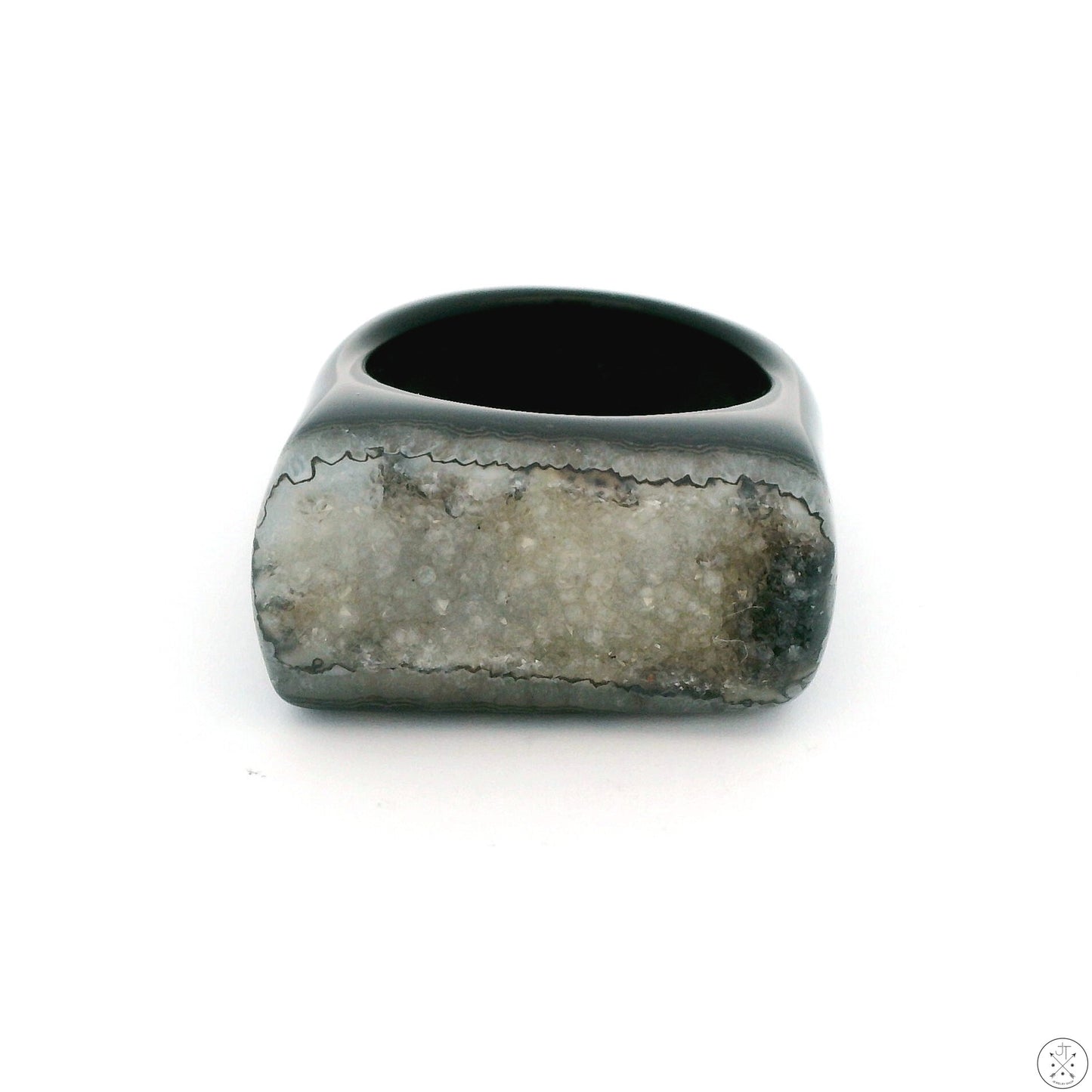 Drusy Quartz Agate Statement Ring Size 8 Black and White