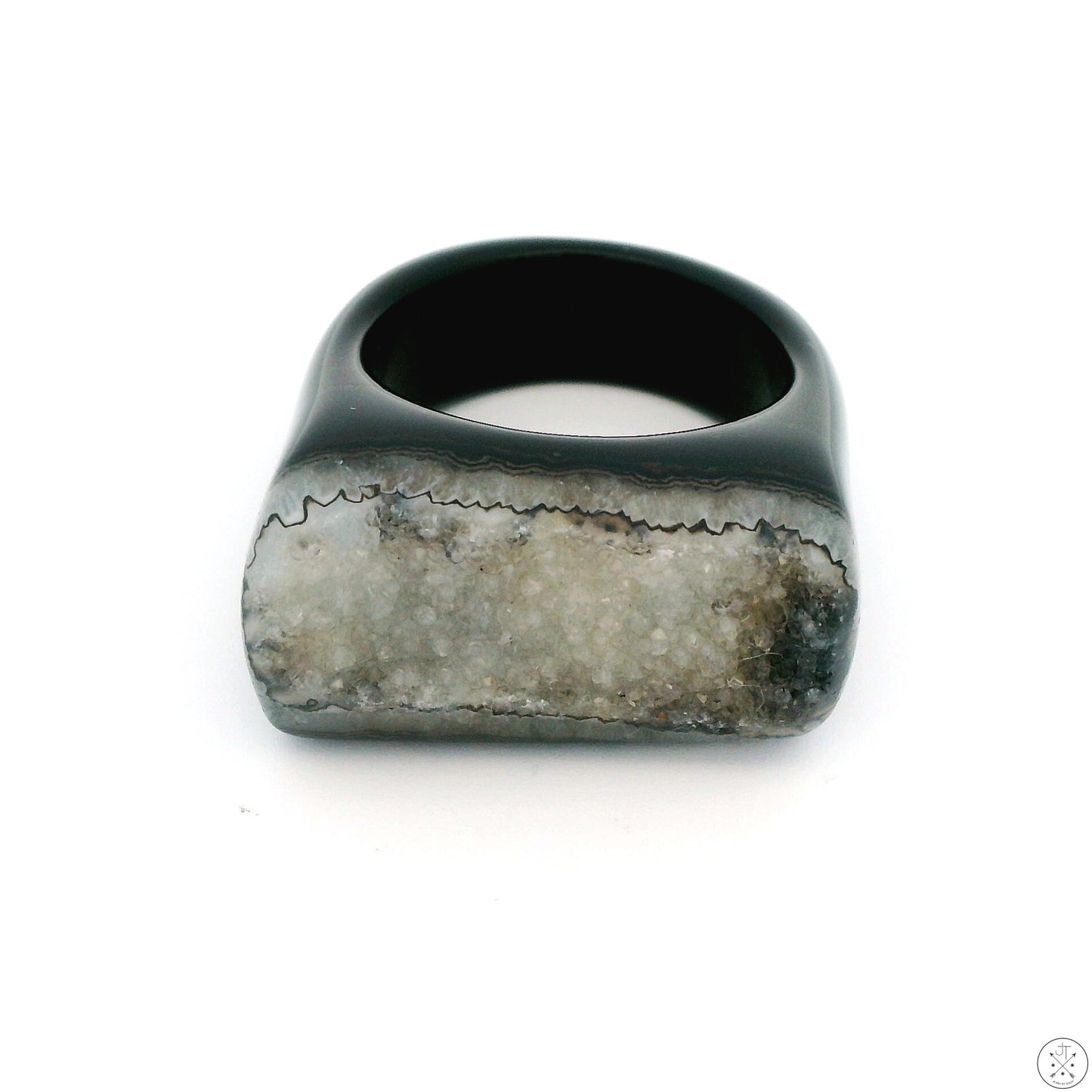 Drusy Quartz Agate Statement Ring Size 8 Black and White