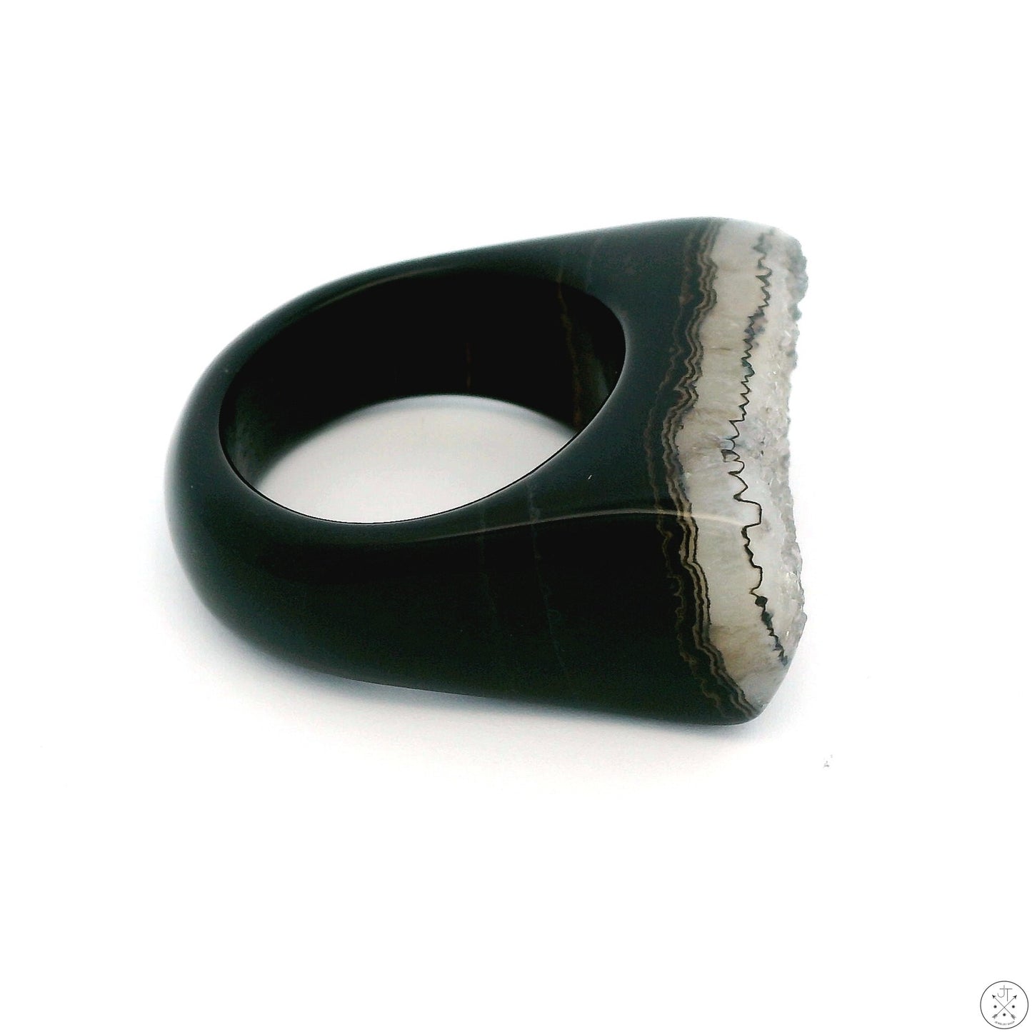 Drusy Quartz Agate Statement Ring Size 8 Black and White