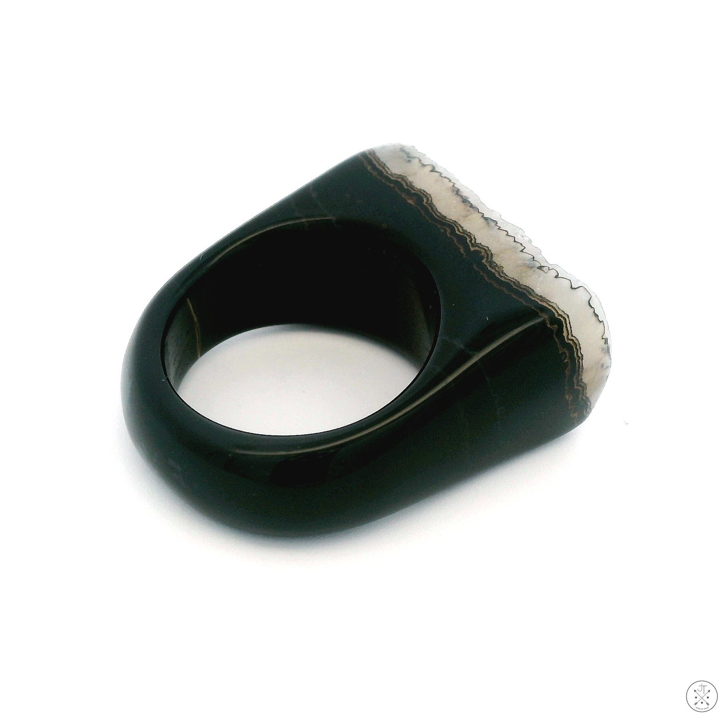 Drusy Quartz Agate Statement Ring Size 8 Black and White