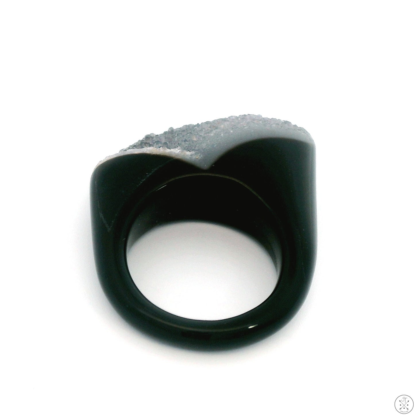 Drusy Quartz Agate Statement Ring Size 6.5 Black and White