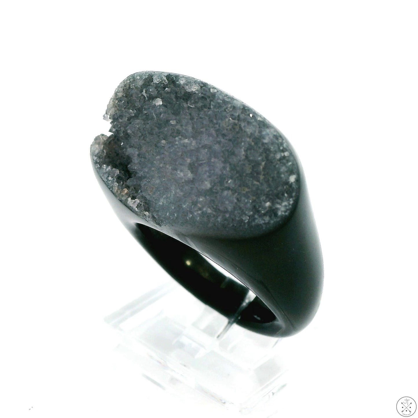 Drusy Quartz Agate Statement Ring Size 6.5 Black and White