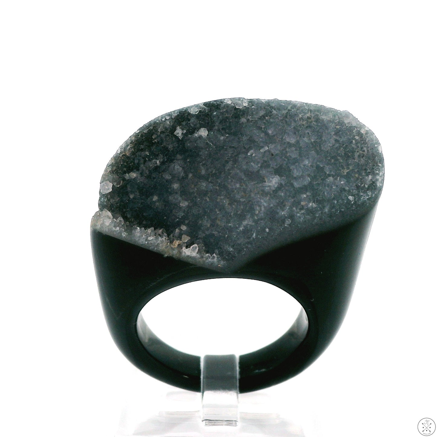 Drusy Quartz Agate Statement Ring Size 6.5 Black and White