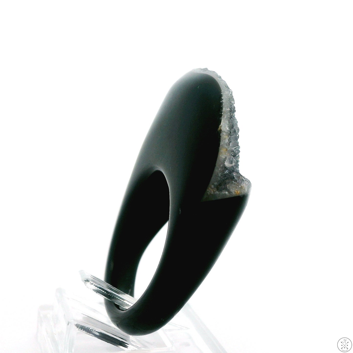 Drusy Quartz Agate Statement Ring Size 6.5 Black and White