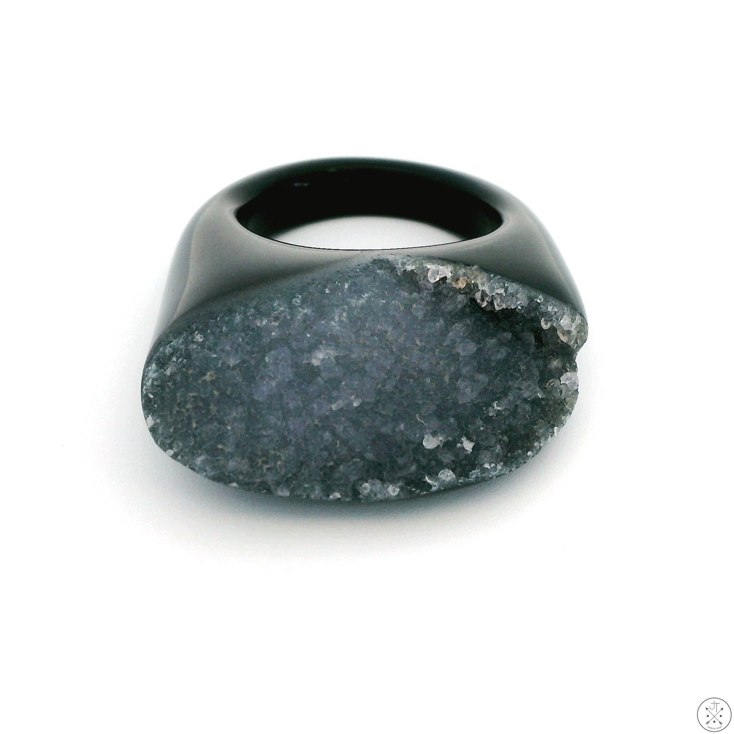 Drusy Quartz Agate Statement Ring Size 6.5 Black and White