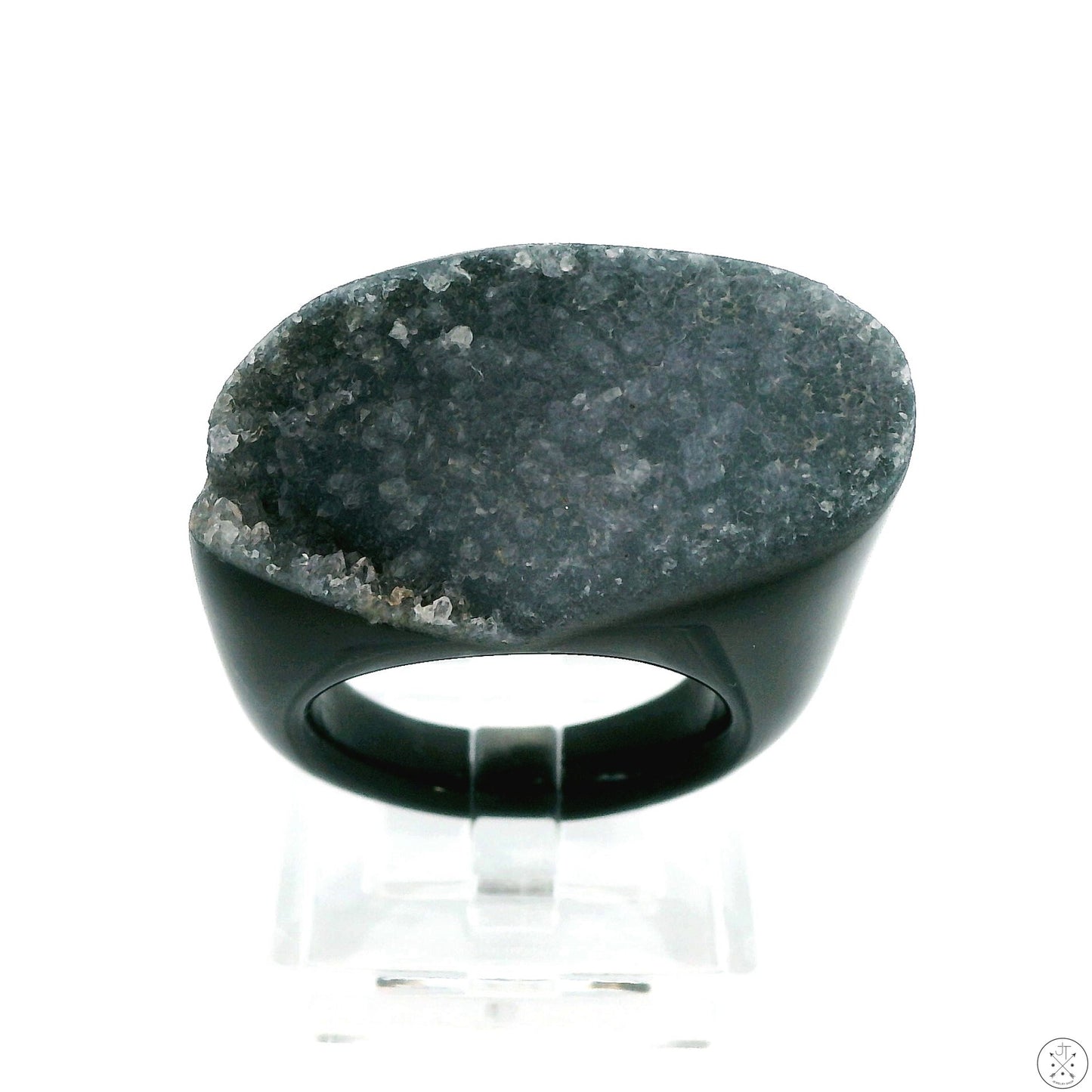 Drusy Quartz Agate Statement Ring Size 6.5 Black and White