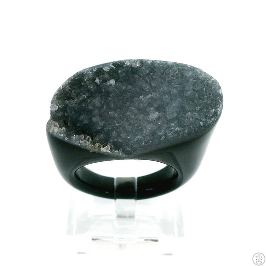 Drusy Quartz Agate Statement Ring Size 6.5 Black and White